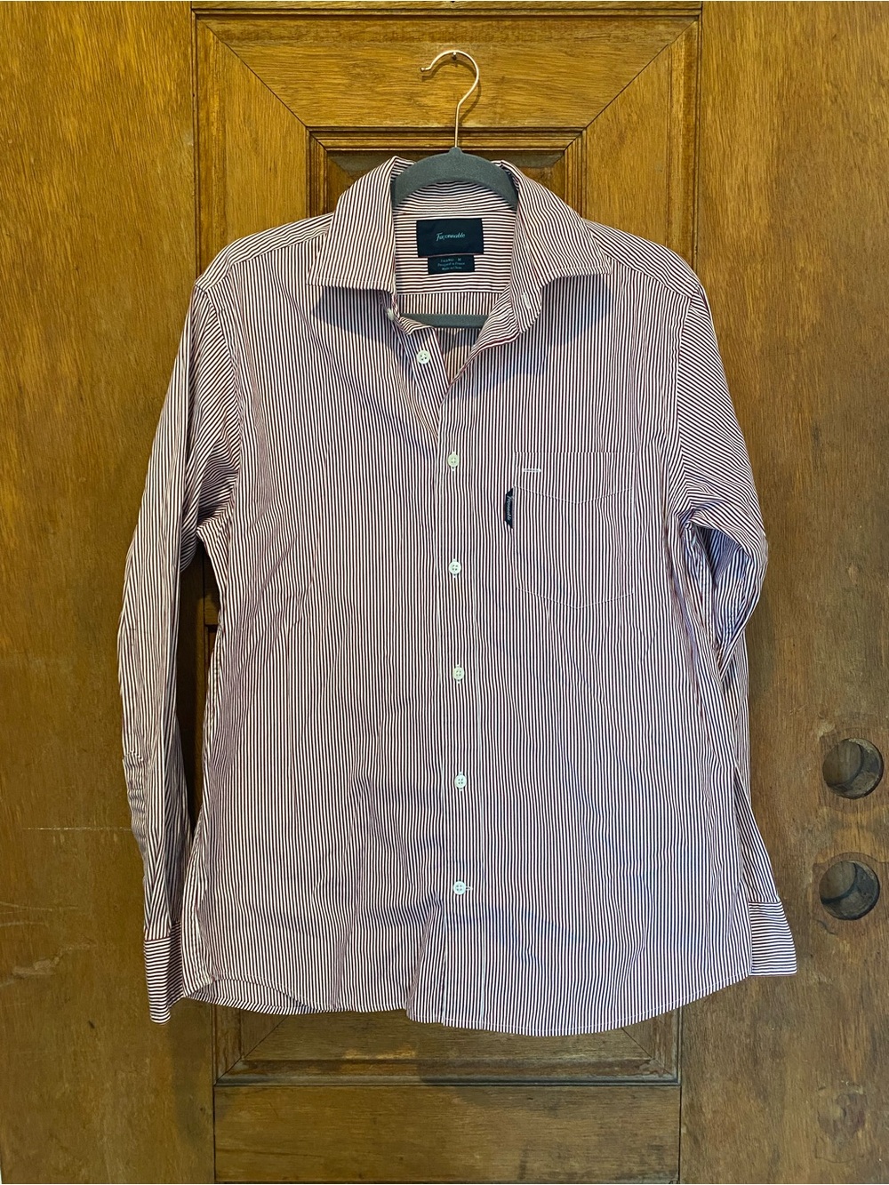 Faconnable womens button down shirt striped maroon white medium